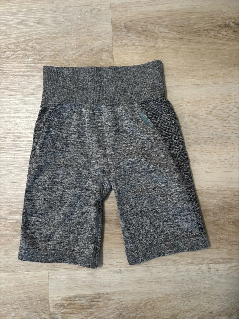 Gymshark Charcoal Marl High-Waist Cycling Shorts with Teal Logo